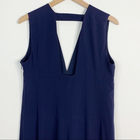 Halston Heritage Navy Blue Plunge Neck Jumpsuit - Picture 4 of 5